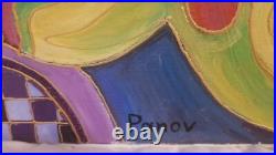 Oil Painting of Two Women at Cafe by Panov 21.5x18.5
