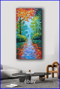 Oil Painting on Canvas Texture Hand-Painted Landscape Forest Path Large 24X48