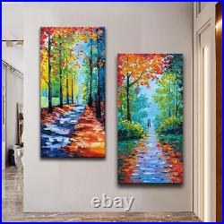 Oil Painting on Canvas Texture Hand-Painted Landscape Forest Path Large 24X48