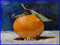 Oil Painting on canvas. Clementine With a Leaf. Still Life Original. J Smith