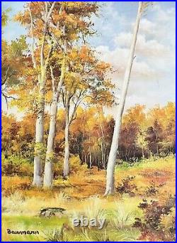 Oil on Canvas Fall Colors Landscape Painting Massive Ornate Wood Frame