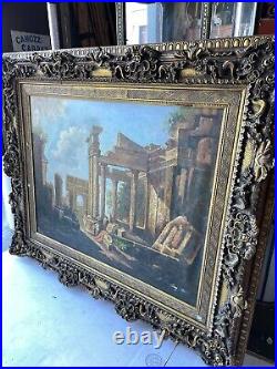 Oil on Canvas Painting Ancient Roman Ruins, Signed and Framed