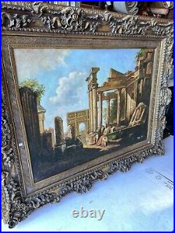 Oil on Canvas Painting Ancient Roman Ruins, Signed and Framed