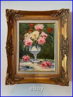 Oil on Canvas Painting Impressionist original Flowers gold frame