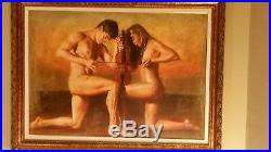 Oil on canvas. IN MEDIO, Tomasz Rut original 2003, Nude Couple withCello
