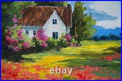 Oil painting Country landscape Original Art On canvas Poppies Flower field