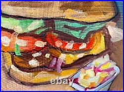 Oil painting ORIGINAL art Burger wall art fast food fries artwork 12x12