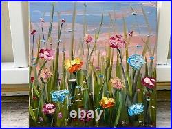 Oil painting ORIGINAL art Flower field wall art wildflower floral artwork 12x12