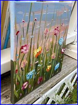 Oil painting ORIGINAL art Flower field wall art wildflower floral artwork 12x12
