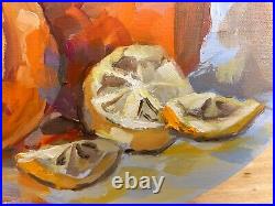 Oil painting ORIGINAL art Orange lemon fruit Citrus Oval artwork 11x14