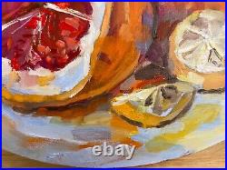 Oil painting ORIGINAL art Orange lemon fruit Citrus Oval artwork 11x14