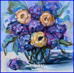 Oil painting on canvas ORIGINAL art Lilac buttercup Flower floral artwork 14x14