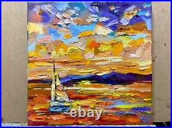 Oil painting on canvas ORIGINAL art Sailboat boat seascape ocean artwork 12x12
