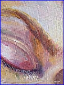 Oil painting on canvas hand-painted original art with closed eye with red lashes