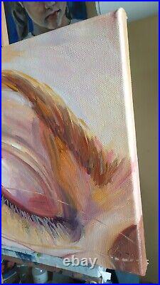 Oil painting on canvas hand-painted original art with closed eye with red lashes