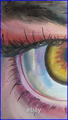 Oil painting on canvas hand painted original art with realistic brown eye