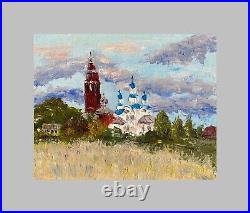 Oil painting on canvas original. Landscape Church. Paintings on canvas open air