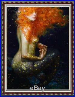 Oil painting original Art Impressionism Portrait Mermaid girl on canvas 24x36