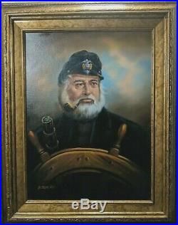 Old Sea Captain' Artwork by Kim Benson Oil on Canvas Painting Vintage Original