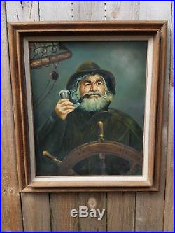 Old Sea Captain Kim Benson Vintage Original Oil on Canvas Painting Portrait