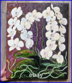 Orchids Original Oil Painting Flowers Floral Hand Painted Impasto Art 22x18 in