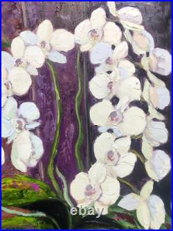 Orchids Original Oil Painting Flowers Floral Hand Painted Impasto Art 22x18 in