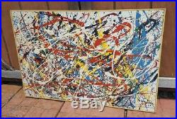 Original 1962 Pollock-Style Painting by Ingram Carner on Canvas, Signed 36x24