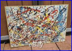 Original 1962 Pollock-Style Painting by Ingram Carner on Canvas, Signed 36x24