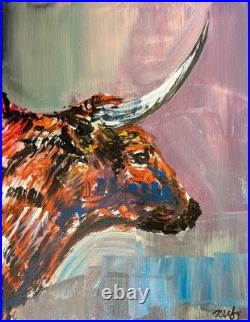 Original Abstract 11x14 Acrylic Animal Canvas Signed Vibrant Wall Art A170