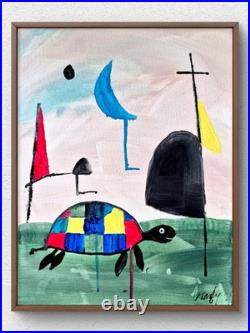 Original Abstract 11x14 Acrylic Cute Animal Art Signed Colorful Canvas Decor 141