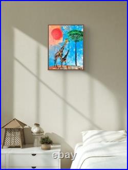 Original Abstract 11x14 Acrylic Painting Canvas Landscape Animals Signed Art A79