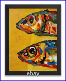 Original Abstract Acrylic Fish Painting on Canvas Bold Pop Art Style UNFRAME