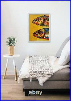 Original Abstract Acrylic Fish Painting on Canvas Bold Pop Art Style UNFRAME