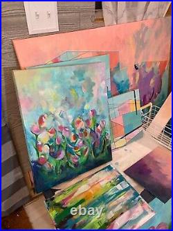 Original Abstract Acrylic Floral Painting on 16x20 Stretched Canvas