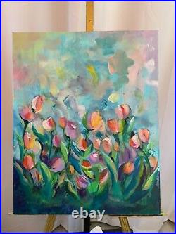 Original Abstract Acrylic Floral Painting on 16x20 Stretched Canvas