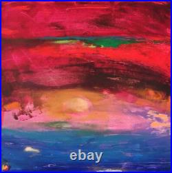 Original Abstract Art 12 x 12 Sunset Signed Acrylic Painting on Canvas