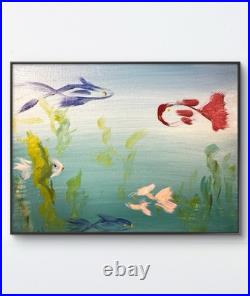 Original Abstract Expressionism 11x14 Fishes Handmade Signed Unique Fine Art 65