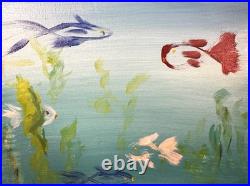 Original Abstract Expressionism 11x14 Fishes Handmade Signed Unique Fine Art 65