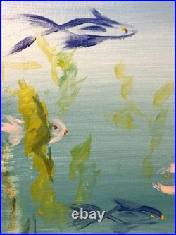 Original Abstract Expressionism 11x14 Fishes Handmade Signed Unique Fine Art 65