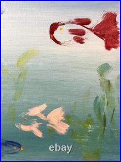 Original Abstract Expressionism 11x14 Fishes Handmade Signed Unique Fine Art 65