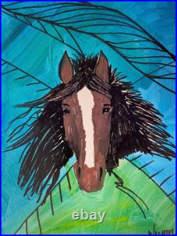 Original Abstract Expressionism 11x14 Horse Colorful Canvas Fine Art Wachtel