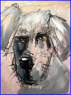 Original Abstract Expressionism 12x16 Dog Gestural Colorful Signed Fine Art 537