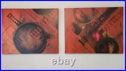 Original Abstract Painting 4-panel oil on canvas 48 x 66 artist unknown