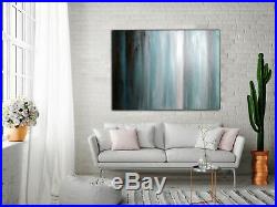 Original Abstract Painting 48x36 Large Canvas Art Gray/Blue Abstract Modern Art