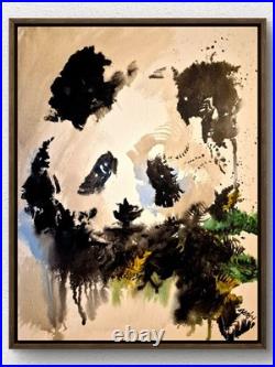 Original Acrylic 11x14 Abstract Panda Painting Signed Neutral Canvas Wall Art 64