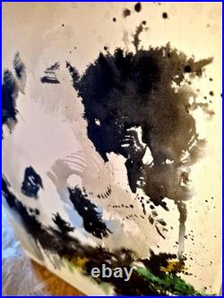 Original Acrylic 11x14 Abstract Panda Painting Signed Neutral Canvas Wall Art 64