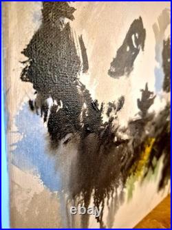 Original Acrylic 11x14 Abstract Panda Painting Signed Neutral Canvas Wall Art 64