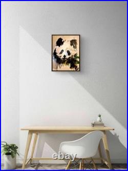 Original Acrylic 11x14 Abstract Panda Painting Signed Neutral Canvas Wall Art 64