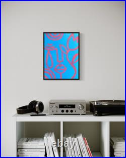 Original Acrylic 12x16 Abstract Face Neon Blue Pink Bold Line Art Canvas Wall