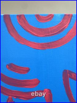 Original Acrylic 12x16 Abstract Face Neon Blue Pink Bold Line Art Canvas Wall